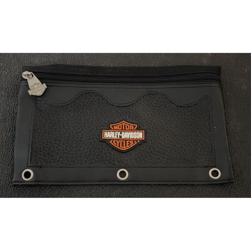 Harley-Davidson Black Leather Pouch Bag Logo Zipper Heavy Duty Clips New